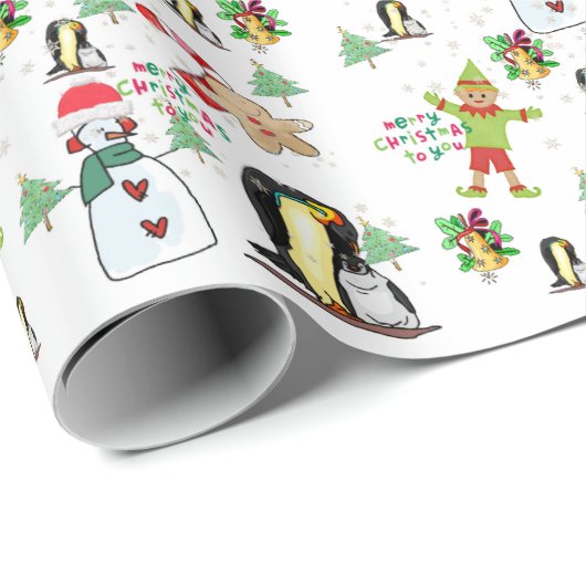 Snowman Christmas Pinguin Wrapping Paper Geschenkpapier (Rolleneckpunkt)