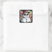 Snowman Christmas Pinselstrich Spritzer Cool Winte Quadratischer Aufkleber (Tasche)