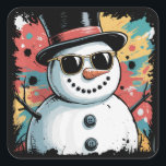 Snowman Christmas Pinselstrich Spritzer Cool Winte Quadratischer Aufkleber<br><div class="desc">Snowman Christmas Pinselstrich Spritzer Cool Winterurlaub</div>