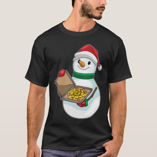 Snowman Christmas Pizza T-Shirt (Vorderseite)