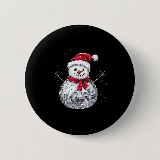 Snowman Christmas Retro Santa Hat Disco Ball Match Button (Vorderseite)