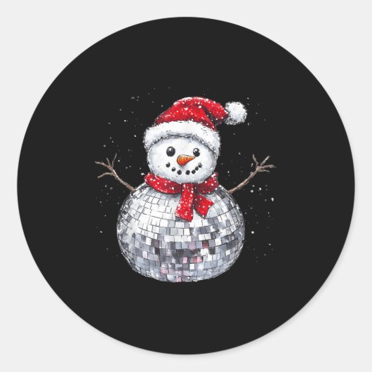 Snowman Christmas Retro Santa Hat Disco Ball Match Runder Aufkleber (Vorderseite)