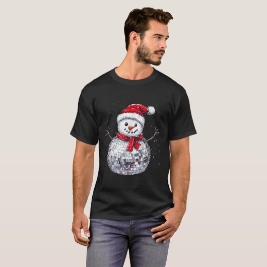 Snowman Christmas Retro Santa Hat Disco Ball Match T-Shirt (Vorne ganz)