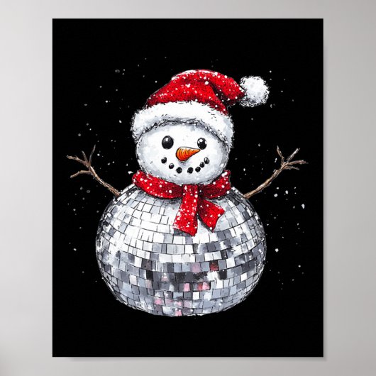 Snowman Christmas Retro Weihnachtsmannmütze Disco Poster (Vorne)