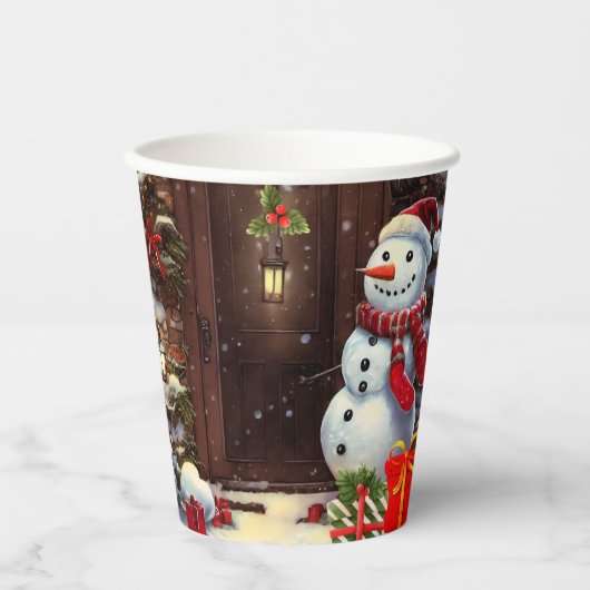 Snowman Christmas Scene Pappbecher (Vorderseite)