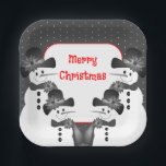 Snowman Christmas Square Pappteller<br><div class="desc">Akzentuiert mit hellroter Typografie</div>