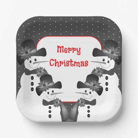 Snowman Christmas Square Pappteller (Vorderseite)
