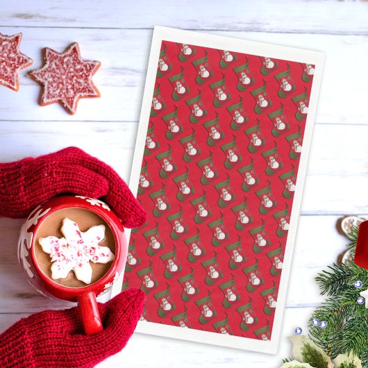 Snowman Christmas Stocking Tiled Pattern Serviette