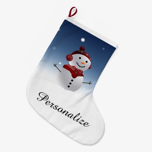 Snowman Christmas Strumpf - Personalisierter Name Großer Weihnachtsstrumpf (Vorderansicht (hängend))