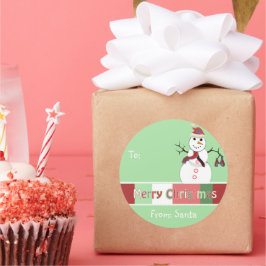 Snowman Christmas Tag Green aber Sie wählen Farbe Runder Aufkleber