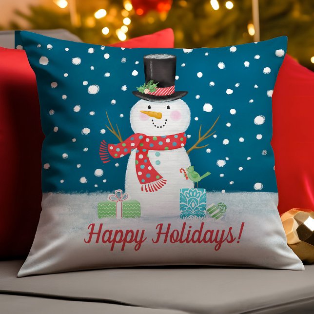 Snowman Christmas Throw Kissen (A festive snowman pillow for your Christmas holiday decor.)