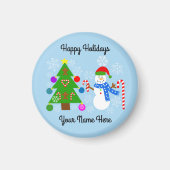 Snowman & Christmas Tree #2 Round Magnet (Vorne)