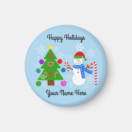 Snowman & Christmas Tree #2 Round Magnet (Vorne)