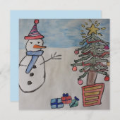 Snowman & Christmas Tree Flat Christmas Card (Vorne/Hinten)