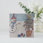 Snowman & Christmas Tree Flat Christmas Card (Stehend Vorderseite)