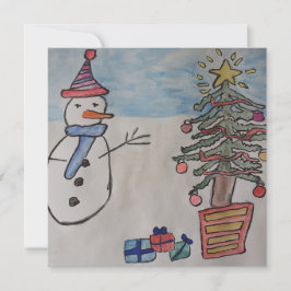 Snowman & Christmas Tree Flat Christmas Card
