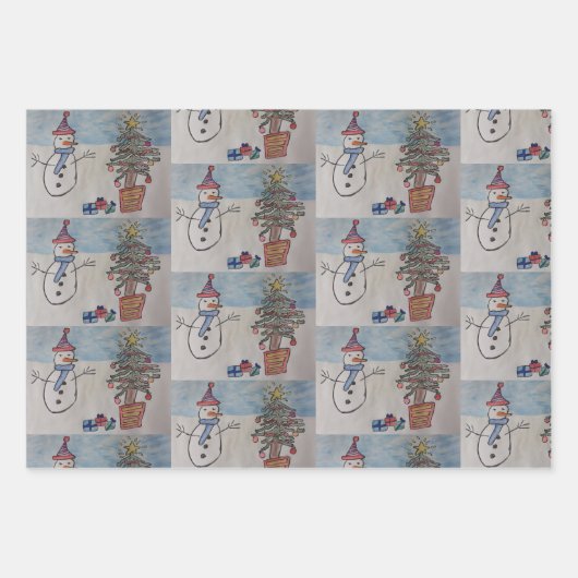Snowman & Christmas Tree Geschenkpapier Set (Vorderseite)