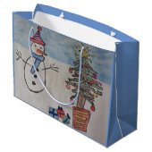 Snowman & Christmas Tree Geschenktasche Große Geschenktüte (Rückseite Schrägansicht)