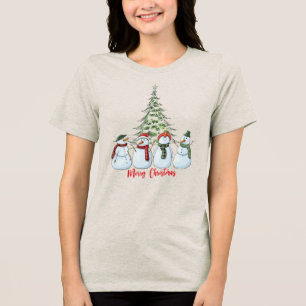 Snowman Christmas Tree Merry Holiday Family T-Shir Tri-Blend Shirt