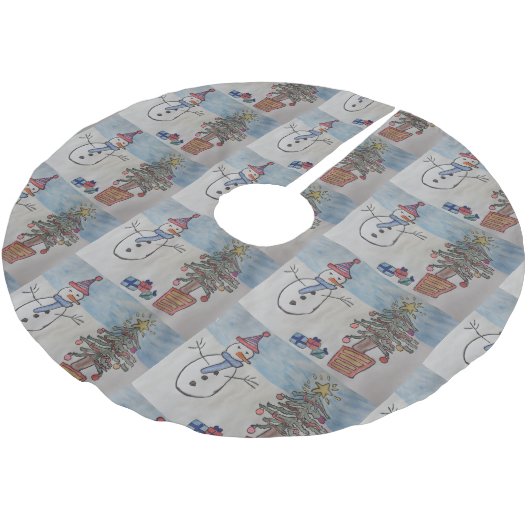Snowman & Christmas Tree Polyester Weihnachtsbaumdecke (Schrägansicht)