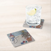 Snowman & Christmas Tree Rechteckiger Pappuntersetzer (Vor Ort)