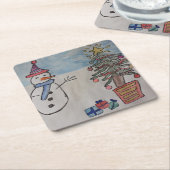 Snowman & Christmas Tree Rechteckiger Pappuntersetzer (angewinkelt)