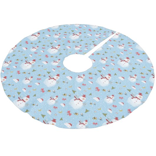 Snowman Christmas Tree Skirt Polyester Weihnachtsbaumdecke (Schrägansicht)