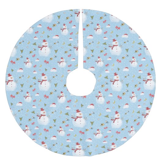 Snowman Christmas Tree Skirt Polyester Weihnachtsbaumdecke (Vorderseite)