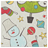 Snowman Christmas Tree Sleigh Illustration Stoff (Nahaufnahme)