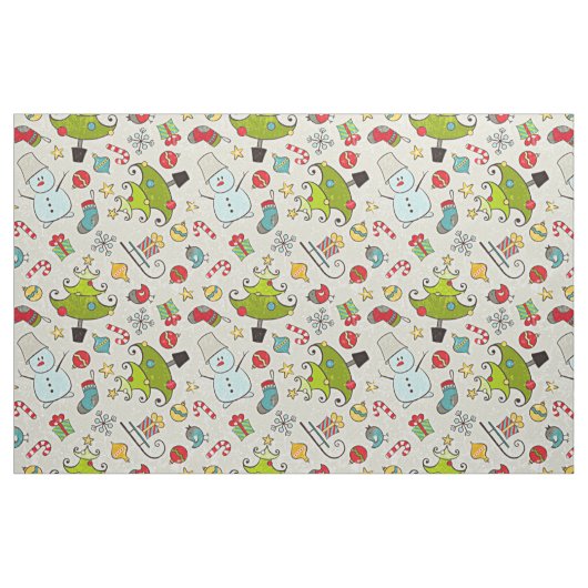 Snowman Christmas Tree Sleigh Illustration Stoff (Fat Quarter (45,7 x 55,9 cm))
