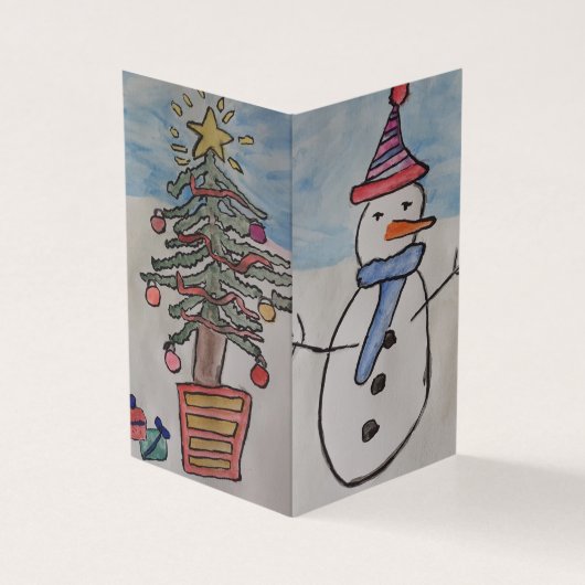 Snowman & Christmas Tree Weihnachtskarte (Vorderseite)