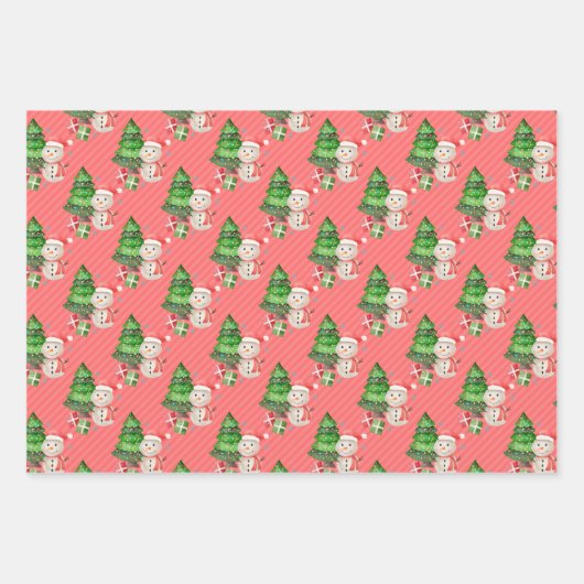 Snowman Christmas Trees Presents Geschenkpapier Set (Vorderseite 3)