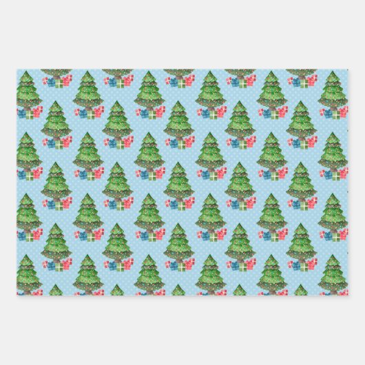 Snowman Christmas Trees Presents Geschenkpapier Set (Vorderseite)