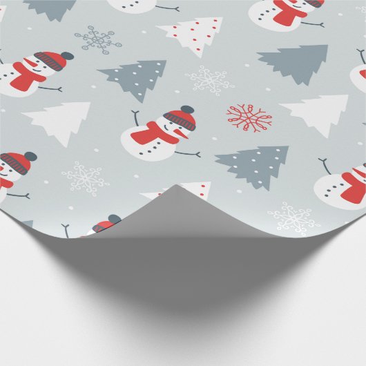 Snowman & Christmas Trees Weihnachtsmuster Geschenkpapier (Ecke)