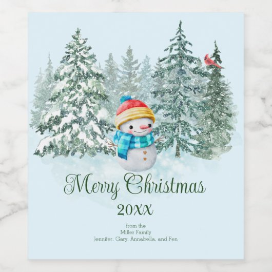 Snowman Christmas Weinetikett (Einzelnes Label)