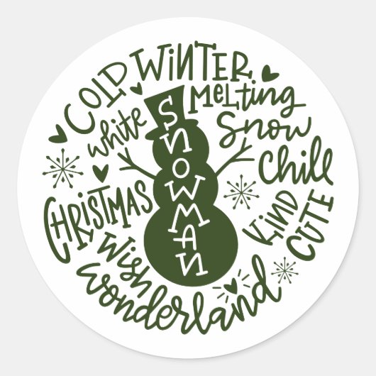 Snowman Christmas Winter Wonderland Typografie Runder Aufkleber (Vorderseite)