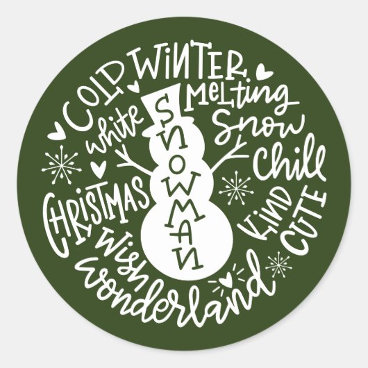Snowman Christmas Winter Wonderland Typografie Runder Aufkleber (Vorderseite)