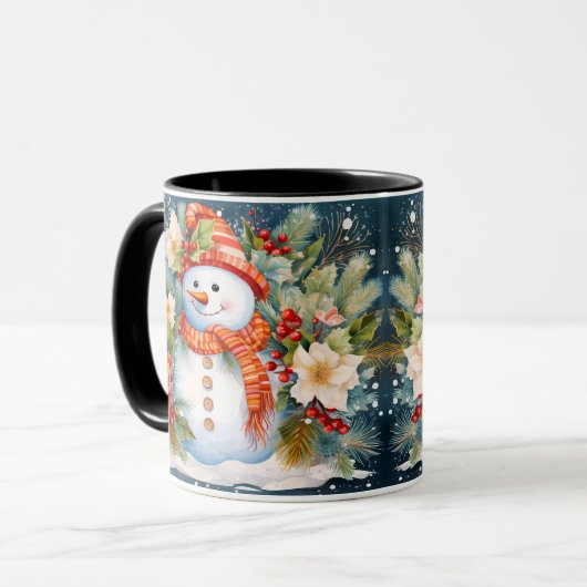 Snowman Christmas Wrap rund um Design Tasse (Vorderseite Links)