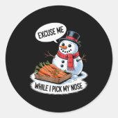 Snowman Cking Nose. Funny Christmas Pun. Boys Men Runder Aufkleber (Vorderseite)