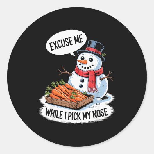 Snowman Cking Nose. Funny Christmas Pun. Boys Men Runder Aufkleber (Vorderseite)