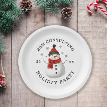 Snowman Company Holiday Party Paper Plate