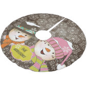 Snowman Couple Brown Snowflake Holidays Baumrock Polyester Weihnachtsbaumdecke (Schrägansicht)