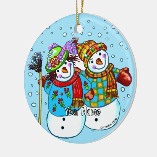Snowman Couple  Ceramic Ornament (Links)