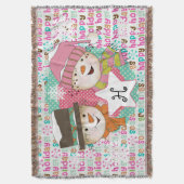Snowman Couple Dots und Typografie Holiday Throw Decke (Vorderseite Vertikal)