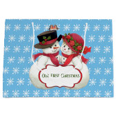 Snowman Couple, First Christmas Große Geschenktüte (Vorderseite)