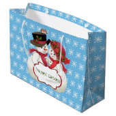 Snowman Couple, First Christmas Große Geschenktüte (Rückseite Schrägansicht)