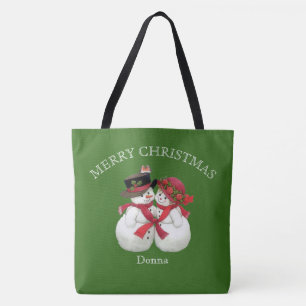 Snowman Couple, Frohe Weihnachten Tasche