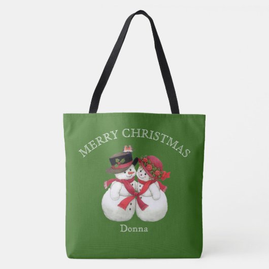 Snowman Couple, Frohe Weihnachten Tasche (Vorderseite)