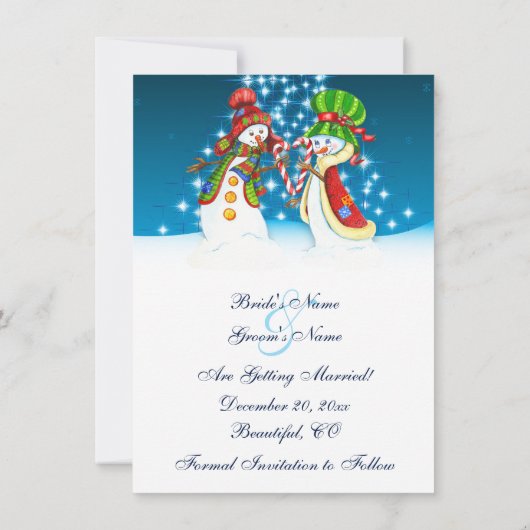Snowman Couple Holiday Tree Save the Date einladen Einladung (Rückseite)