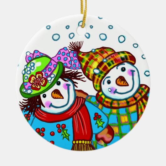 Snowman Couple Keramik Ornament (Vorne)